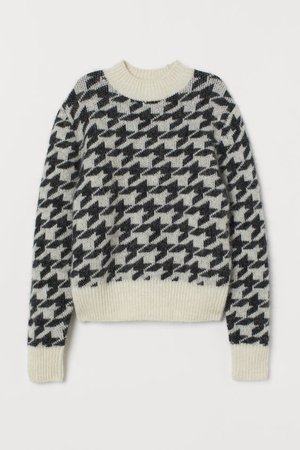 Пуловер, смес от вълна алпака - Черен/С пепитен десен - ЖЕНИ | H&M BG