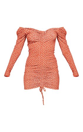 Recycled Terracotta Polka Dot Bodycon Dress | PrettyLittleThing USA