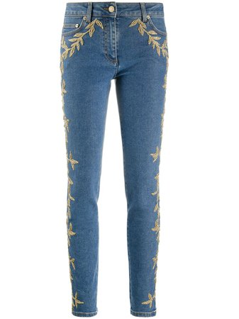 Moschino brocade-detail skinny jeans