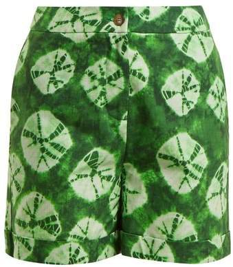 Tie Dye Print Cotton Shorts - Womens - Green