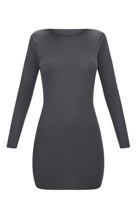 Basic Charcoal Grey Ribbed Dress | Dresses | PrettyLittleThing
