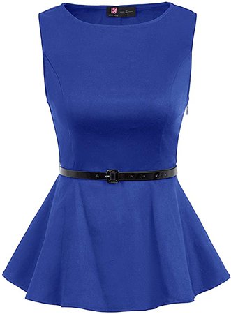 KANCY KOLE Women's Solid Cotton Sleeveless Shirt Vintage Scoop Neck Peplum Blouse Tops with Zipper (Royal Blue, L) at Amazon Women’s Clothing store