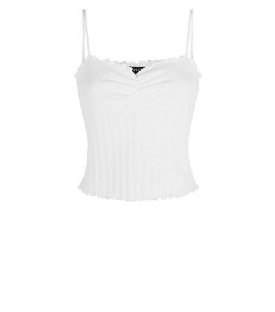 White Ribbed Frill Trim Crop Cami | New Look