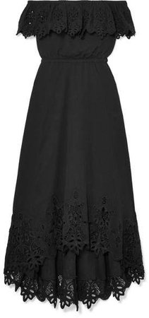 Cleo Off-the-shoulder Broderie Anglaise Crinkled-cotton Dress - Black