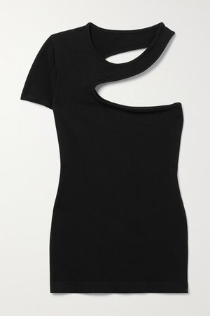 One-shoulder Cutout Stretch-jersey T-shirt - Black