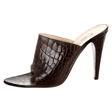 Black Prada Exotic Crocodile High Heel Sandals Mules For Sale at 1stDibs