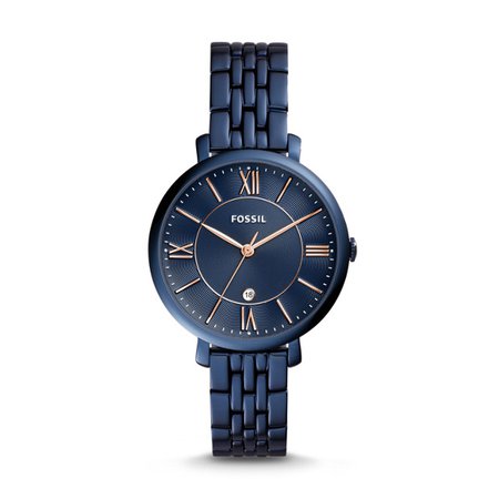 Jacqueline Three-Hand Date Blue Stainless Steel Watch - Fossil