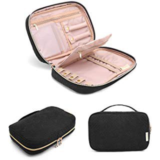 Amazon.com: BAGSMART Double Layer Travel Jewelry Organizer Jewelry Storage Carrying Cases for Earrings, Necklaces, Rings, Black: Gateway