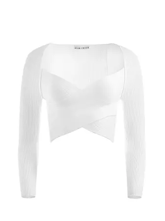 Annis Twist Front Cropped Pullover In Soft White | Alice And Olivia