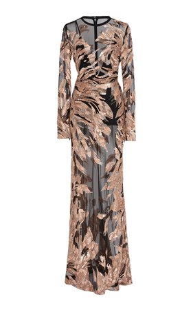 Elie Saab- Sequin Embellished Long Sleeve Tulle Gown
