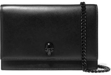 Embellished Leather Shoulder Bag - Black
