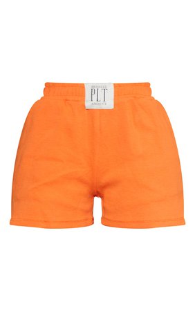 Prettylittlething Orange Ribbed Lounge Shorts | PrettyLittleThing USA