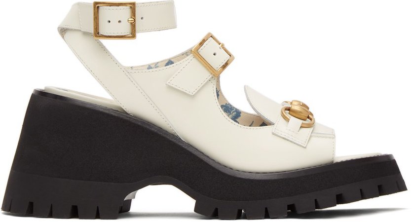 Gucci White Horsebit Platform Sandals