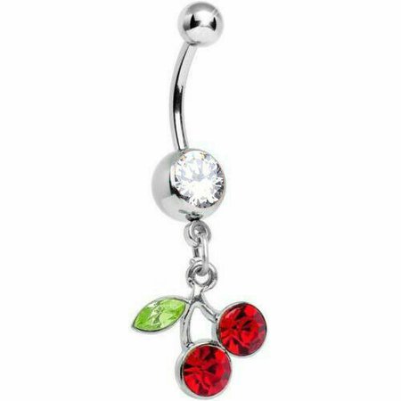 Dangle Belly Button Ring Red CZ Gem Skull Cherry Navel Ring Piercing Jewelry 14g for sale online | eBay