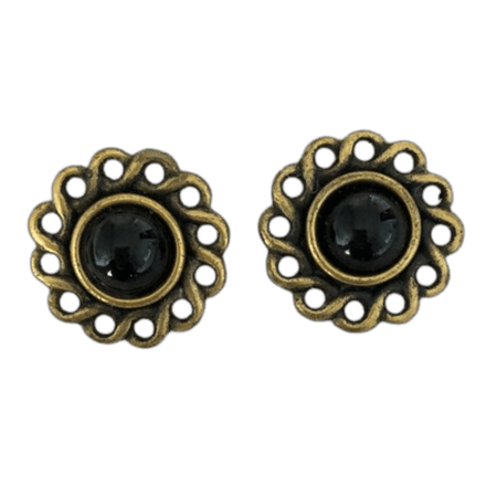 Vintage Pierced Stud Earrings - 1970s BOHO Bronze and Black Earrings