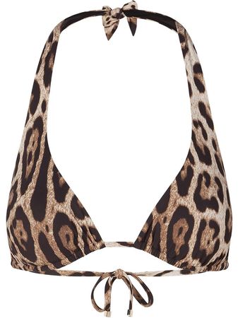 Shop Dolce & Gabbana leopard-print halterneck bikini top with Express Delivery - FARFETCH