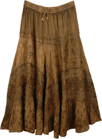 Rustic Brown Medieval Style Rayon Renaissance Skirt | Brown | Stonewash, Misses, Solid, Western-Skirts