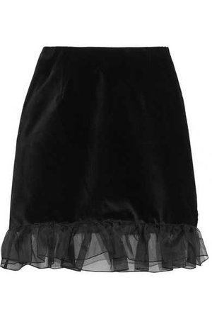 ALEXACHUNG - Silk Organza-trimmed Cotton-velvet Mini Skirt - Black