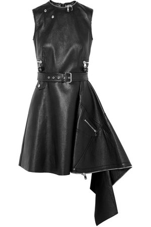 Alexander McQueen | Asymmetric textured-leather mini dress | NET-A-PORTER.COM