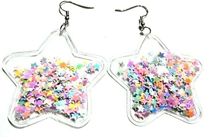 Amazon.com: Puffy Rainbow Glitter Confetti Bubble Star Earrings kawaii kitsch pop pendants : Clothing, Shoes & Jewelry