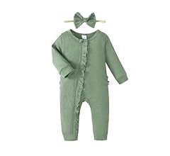 Amazon.com: Mikrdoo Newborn Girl Clothes 0-3 Months Baby Girls' Clothing Fall Winter Outfits One Sies Long Sleeve Zipper Romper One-Piece Clothe Set with Headband for 0-3M Little Girl Green: Clothing, Shoes & Jewelry