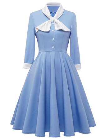 Big BowKnot Baby Blue 3/4 Sleeve 1950S Vintage Dress With Button – Jolly Vintage