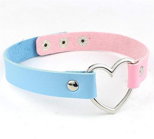 Amazon.com: Blue and Pink Stainless Steel Heart Shape Chokers Necklaces Colorful Leather Buckle Belt Jewelry : Clothing, Shoes & Jewelry