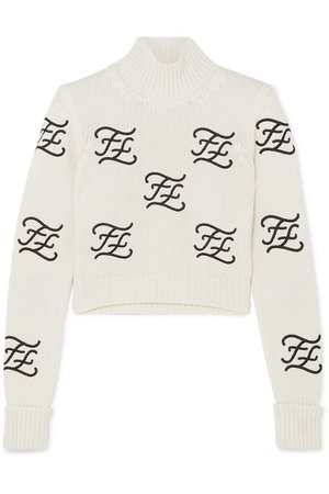 Fendi | Cropped embroidered wool and cashmere-blend turtleneck sweater | NET-A-PORTER.COM