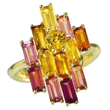 Daou Golden Sunset Sunrise Ring, Gold, Sapphire, Tourmaline, and Gemstone For Sale at 1stdibs