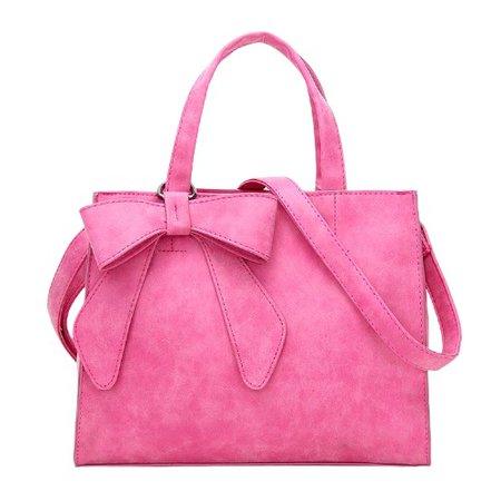 suede bubblegum pink purse with a bow