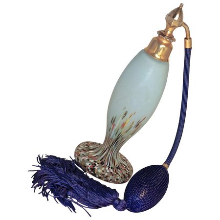 MARCEL FRANCK French Cameo Glass Perfume Atomizer - Light Blue with : DejaVu a Deux | Ruby Lane