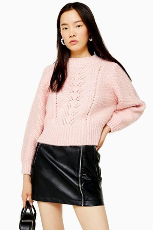 TALL Pink Knitted Pointelle Crop Jumper | Topshop