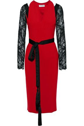Amanda Wakeley- Lace-paneled cutout crepe midi dress