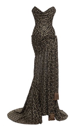 Worship Couture Draped Embroidered Chiffon Strapless Gown by Lena Hoschek | Moda Operandi