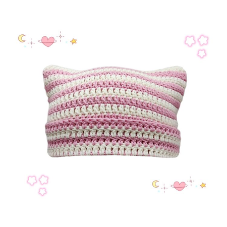 Pink and white striped cat beanie