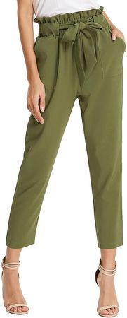 GRACE KARIN Women's Cropped Paper Bag Waist Pants with Pockets at Amazon Women’s Clothing store