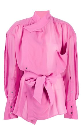 pink silk shirt