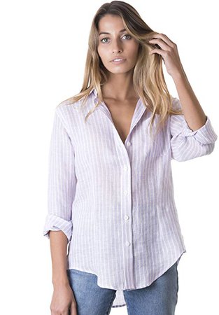CAMIXA Women's 100% Linen Casual Shirt Slim Fit Button-Down Airy Basic Blouse at Amazon Women’s Clothing store: