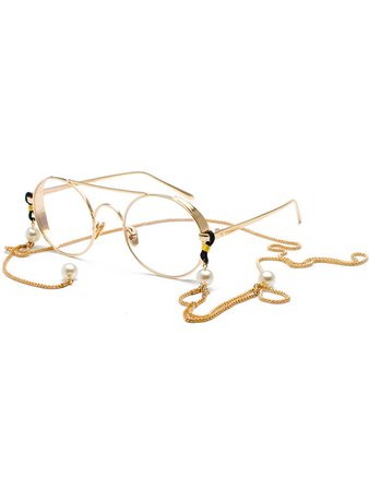 Buy Women's Eyeglasses Retro Style Round Shaped Plain Glasses With Chain & Eyeglasses - at Jolly Chic