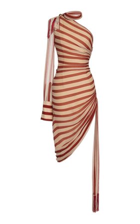 MONSE One-shoulder Striped Silk Mini Dress