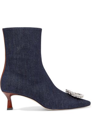 Wandler | Bente crystal-embellished denim ankle boots | NET-A-PORTER.COM