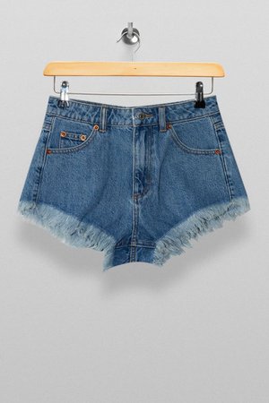 Mid Stone Fray Denim Shorts | Topshop blue