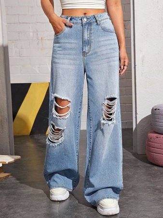 Bleach Wash High-Rise Wide Leg Jeans | SHEIN USA