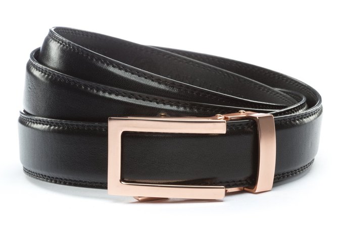rose gold buckle, black leather strap– Anson Belt & Buckle