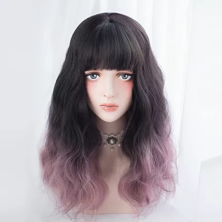 Lolita 50cm Long Curly Black Mixed Purple Ombre Daily hair Heat Resistant Bangs Cosplay Wig H762354-in Synthetic None-Lace Wigs from Hair Extensions & Wigs on Aliexpress.com | Alibaba Group