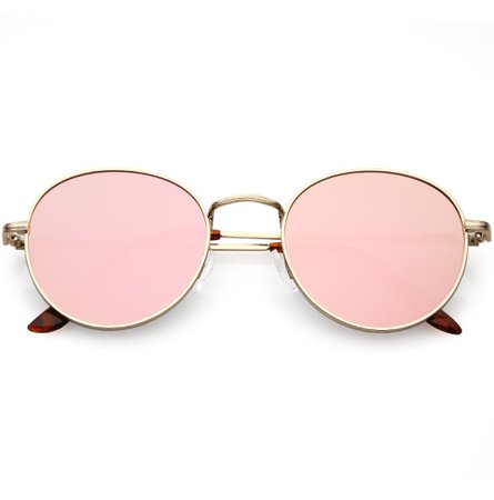 Retro Slim Metal Frame Mirrored Flat Lens Round Sunglasses - zeroUV