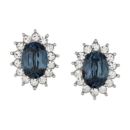 Lady Di Earrings with Montana (Navy) Blue and Clear Swarovski - Rhodium Plated