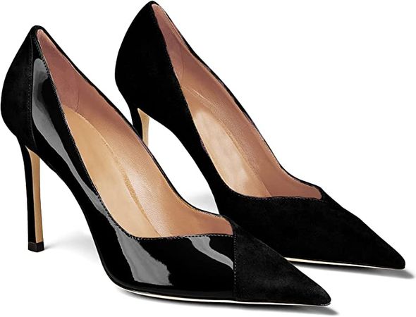 Amazon.com | Coutgo Black Heels for Women Closed Toe Suede Women's Pumps High Heels Pointed Toe Stiletto Dress Shoes | Shoes