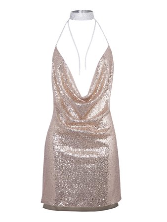Gold Diamond Choker Sequin Dress