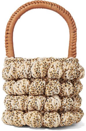 Agathe Leather-trimmed Crocheted Tote - Beige